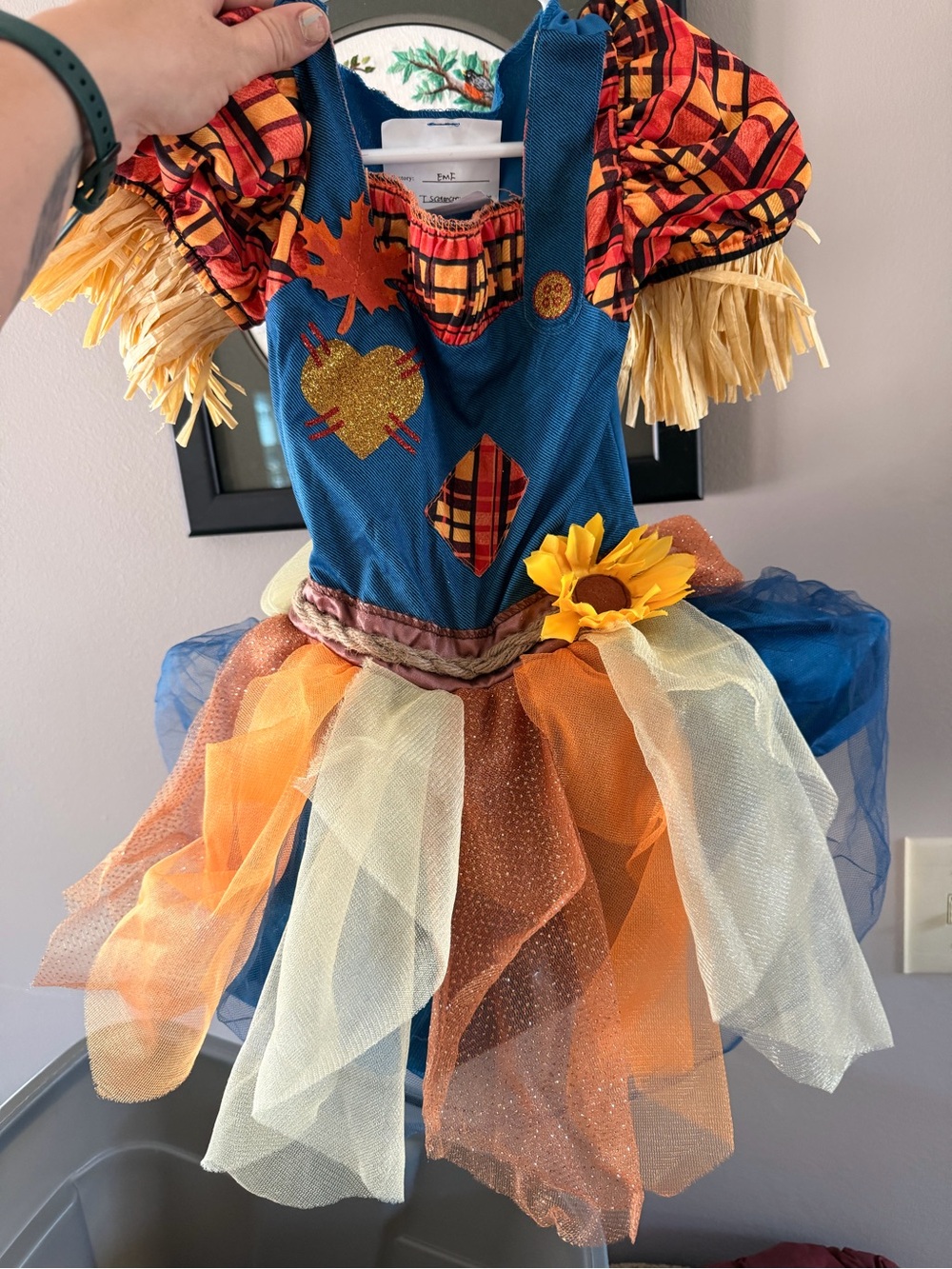 Girls Blue & Orange Sunflower Scarecrow Costume Dress